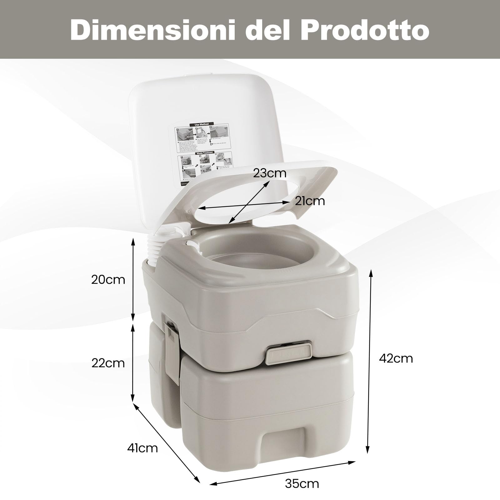 COSTWAY WC Portatile Adulti con Serbatoio dell'Acqua Rimovibile da 20 L, Toilette Portatile con Pompa di Scarico, WC Chimico da Campeggio, per Camper, Barca, Portata 200 kg