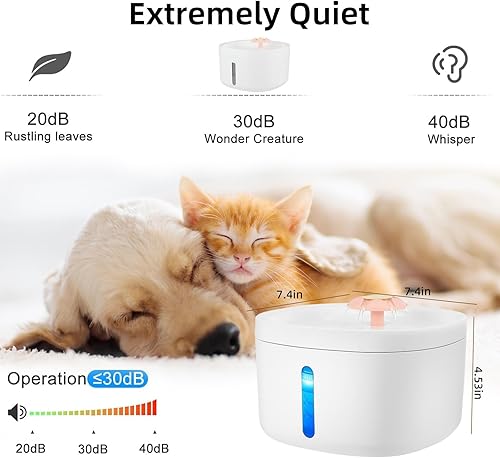 Miniatura 5 de Dispensador de agua de gran capacidad para gatos y perros de 2.6 litros, dispensador de agua a chorro para gatos, con esterilización por luz azul,