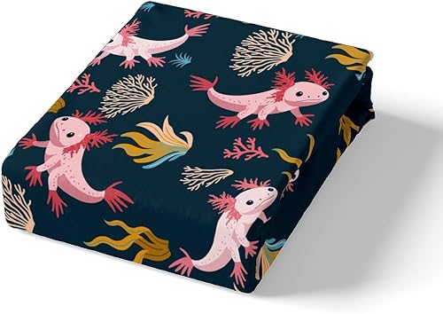 Miniatura 4 de Erosebridal Funda de edredón Axolotl de dibujos animados para niños y niñas, funda de edredón Kawaii Axolotl Twin, lindo Reptiles Fish Sea Weed
