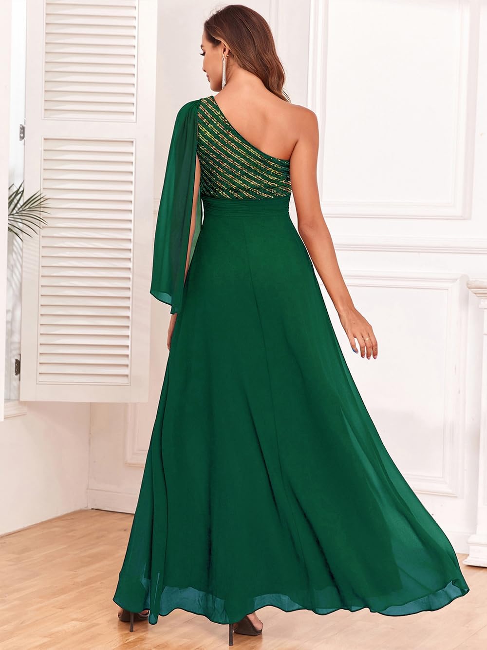 Women's Formal Evening Gowns Dress Long One Shoulder Sparkly Sequin Chiffon Split Cocktail Wedding Guest Ball Dresses - Image 3