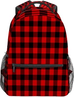 Mochila escolar para meninos e meninas Rústico Preto Vermelho Buffalo Check Bolsa de ombro para estudante Menino Menina Leve Durável Médio Ensino Bolsa de viagem Bolsa de viagem Caminhada Acampamento Mochila, Multicolorido, One Size, Clássico