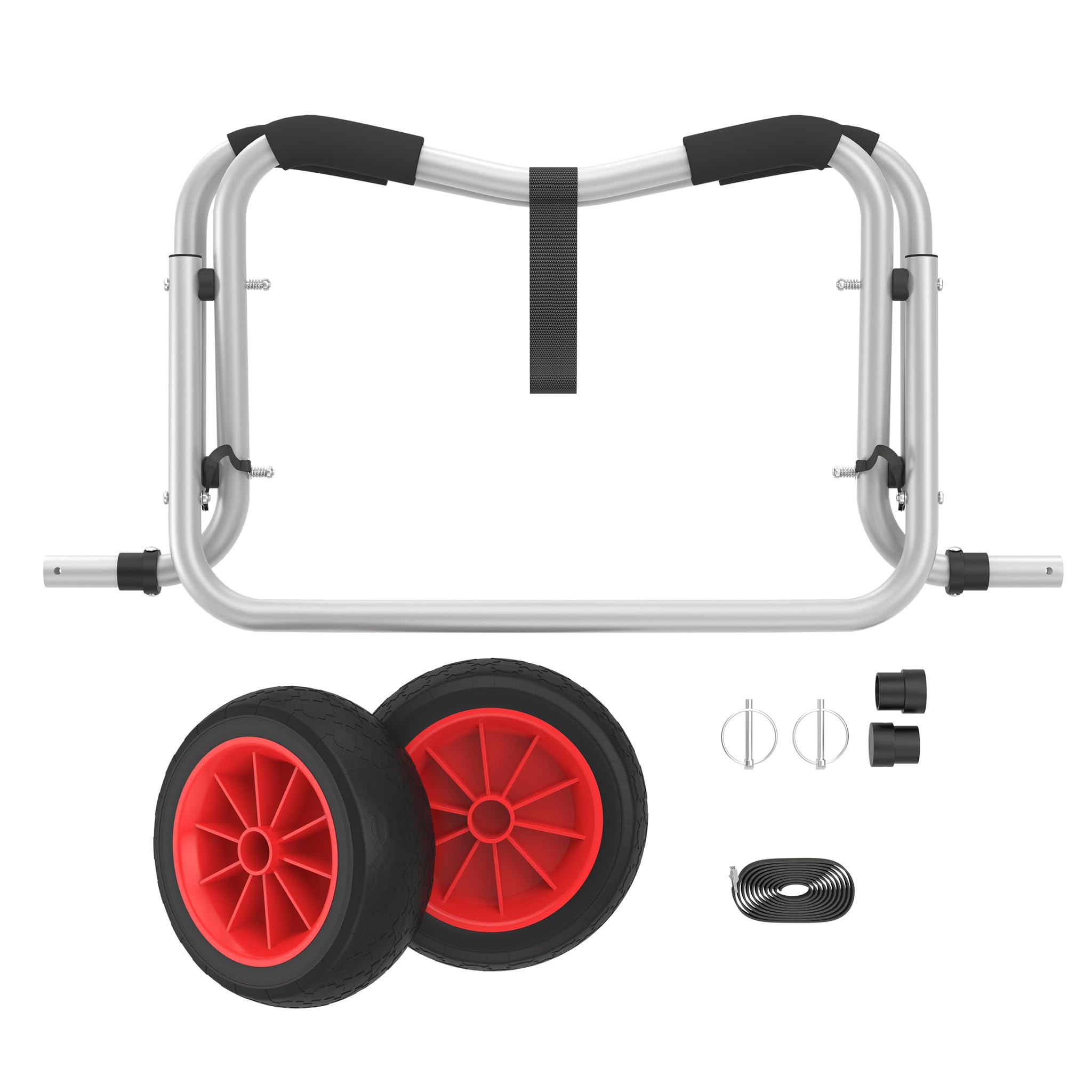 Naizy Chariot de canoë pliable, remorque de bateau en aluminium avec 2 roues gonflables en PU et sangles de serrage de 3 m, chariot de transport jusqu'à 100 kg, chariot de surf, pour bateaux, canoë,