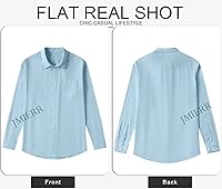 Vista 9 de JMIERR Camisas de algodón para hombre, camisa de vestir a rayas con botones y manga larga