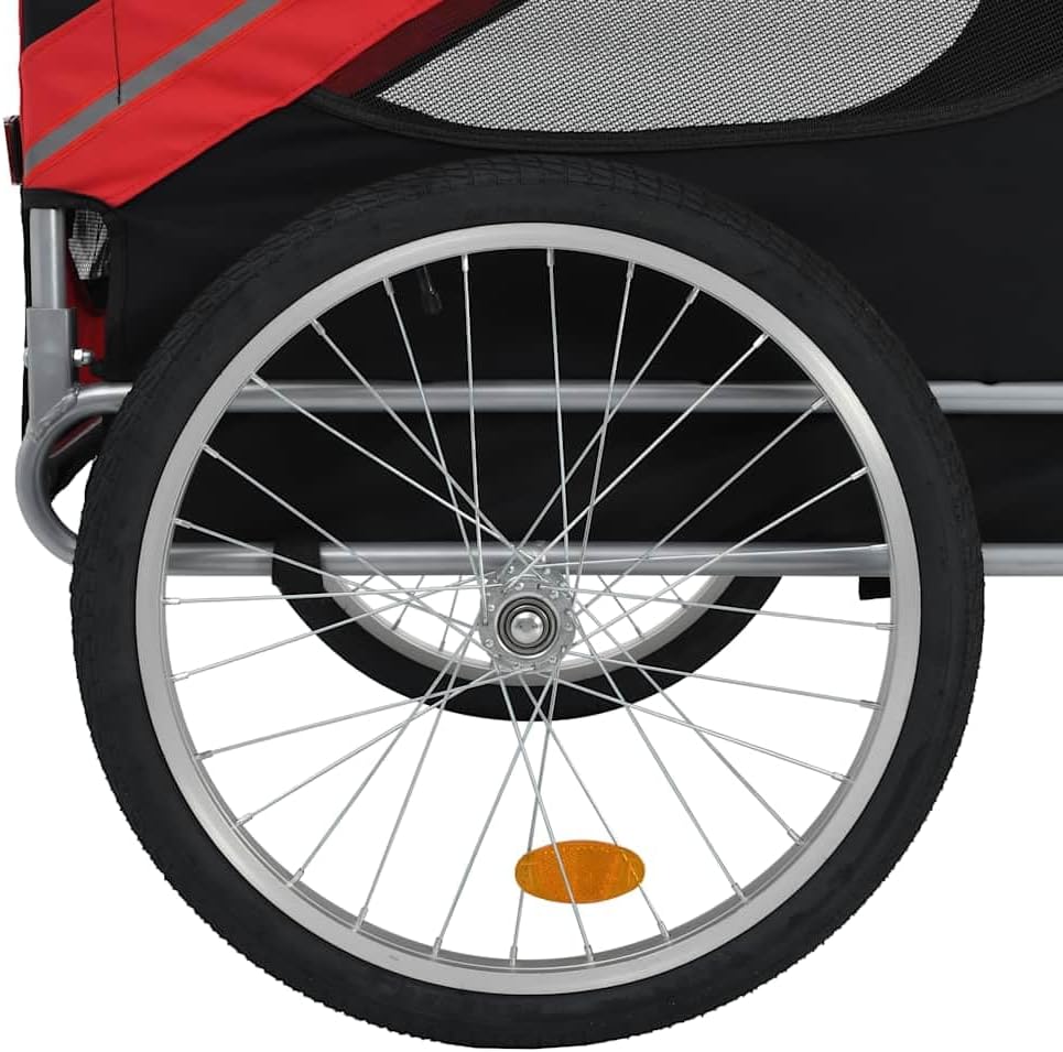 Medium Pet Bike Trailer, Red and Black Collapsible Design with Safety Flag, Water-Resistant Oxford Fabric for Small and Medium Dogs, Foldable for Easy Storage a