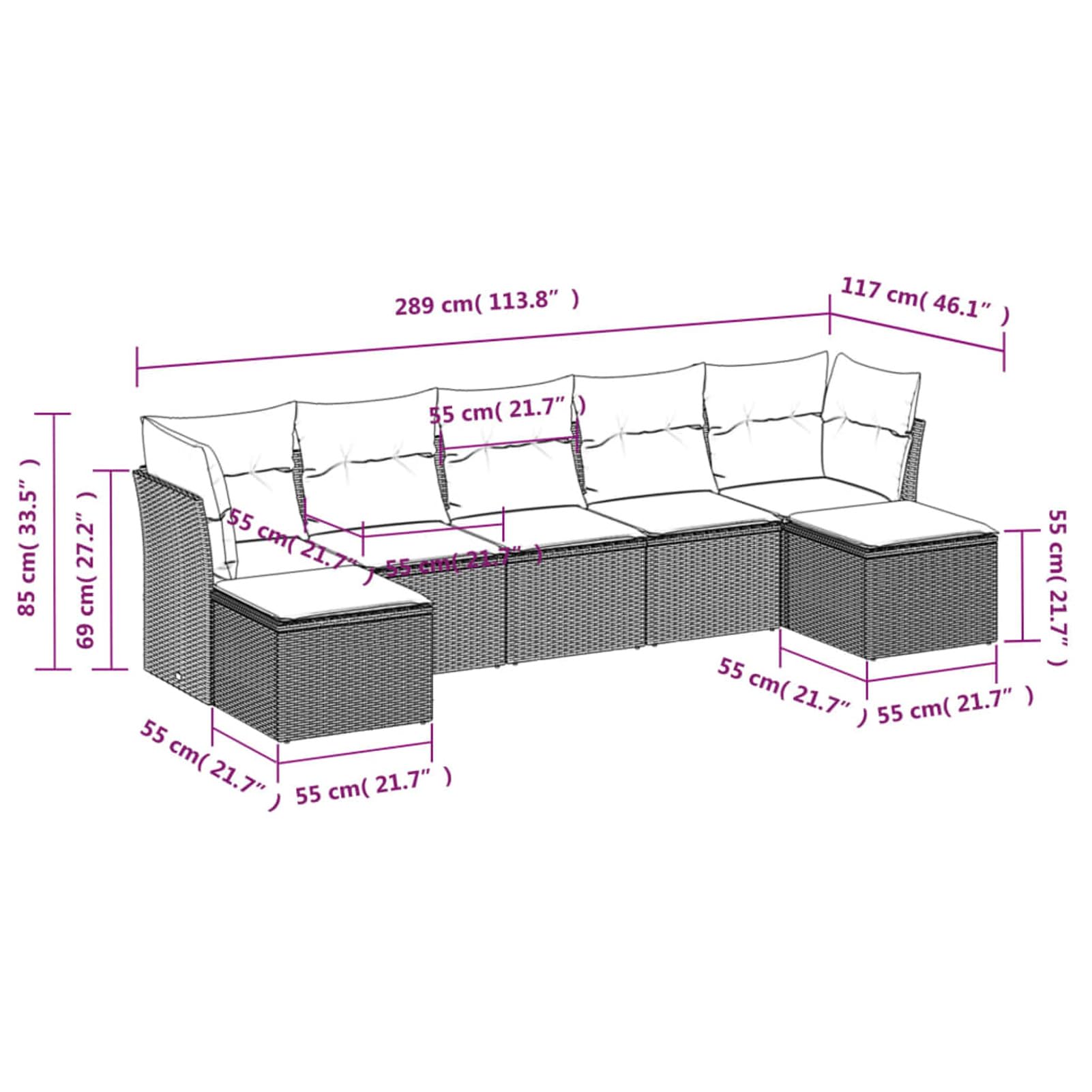 LAPOOH Set da pranzo da giardino 7 pezzi e cuscini in rattan sintetico nero, Set Tavolo e Sedie Giardino, Tavolo e Sedie Terrazza, Mobili da Giardino Esterno, Set Di Mobili Da Giardino - 3218026
