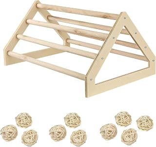 Allazone Handmade Chicken Roosting Chick Perch Strong Wooden Chick Parrot Perches Toy Bird Stand Rack with 10 PCS Rattan Balls for Bird Parrot Hens (Model 2)