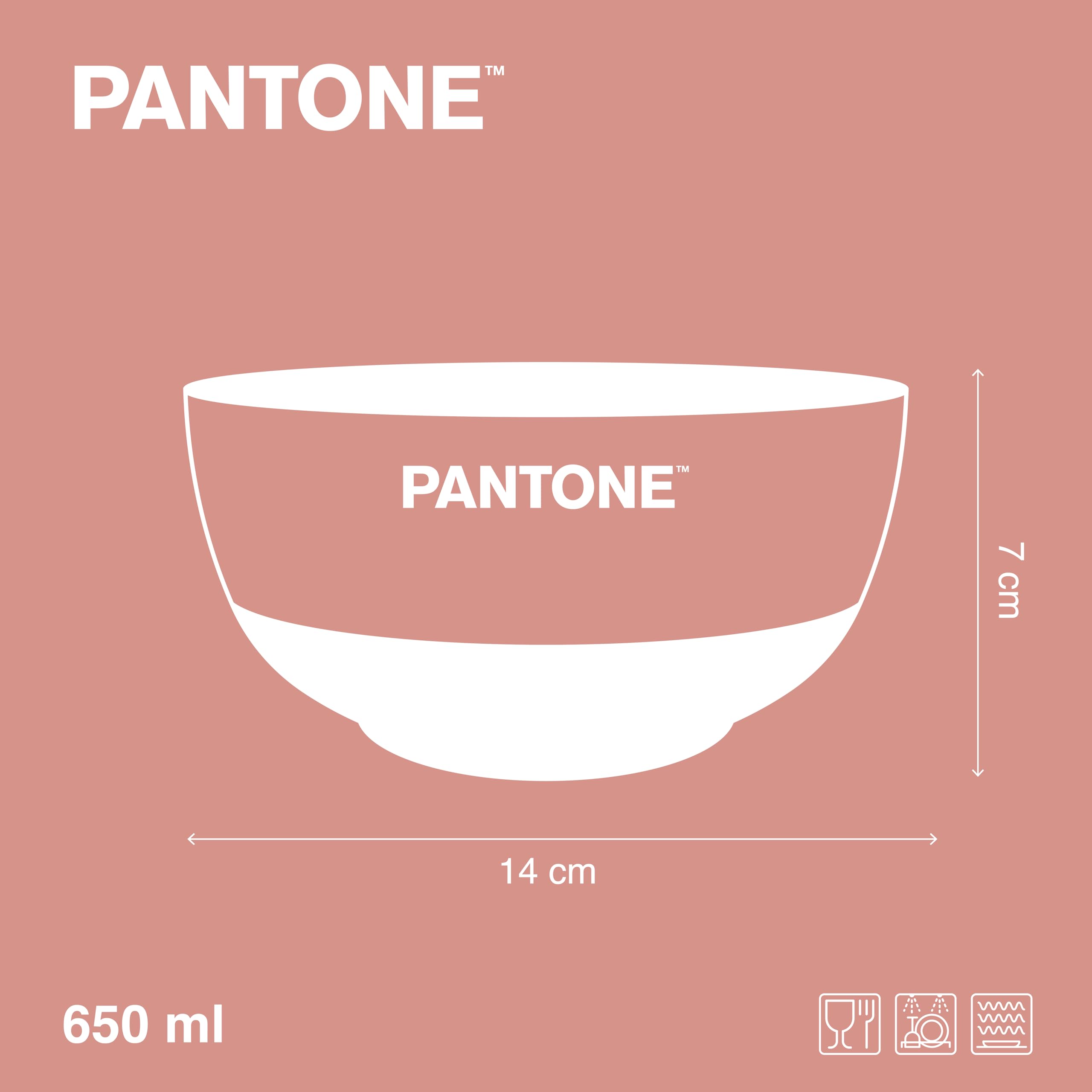 PANTONE - Ontbijtkom van porselein, vuilafstotend, krassen, geurtjes, grote mueslikom 650 ml, 13,8 x 7 keukenkommen, voor vaatwasser en magnetron, cadeau-ideeën voor Kerstmis