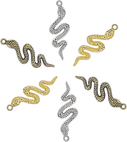 Miniatura 4 de 30 dijes de serpiente de aleación, colgantes de serpiente cobra de metal para Halloween, dijes de serpiente antiguos, dijes de serpiente plateados,