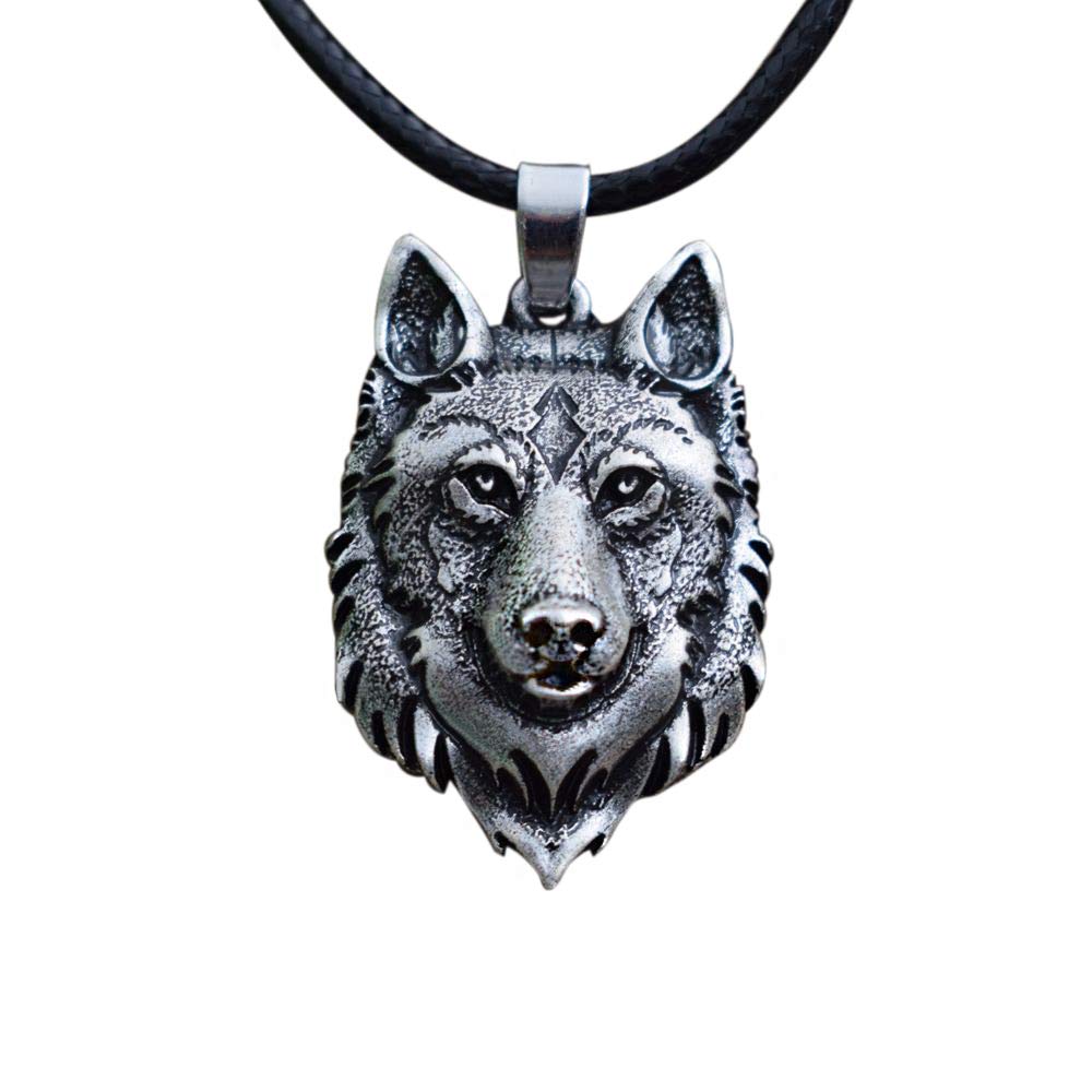 SanLanWolf Head Necklace Pendant Animal Power Norse Viking Amulet Necklaces Pendants Men Women Gift Jewelry