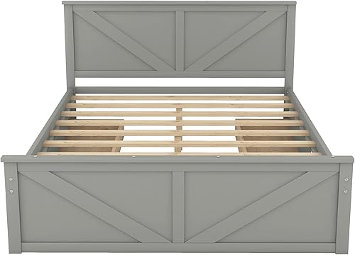 Miniatura 16 de Anwick Cama de plataforma de madera con 4 cajones de almacenamiento, base de cama de plataforma de madera maciza con cabecera y patas de apoyo para