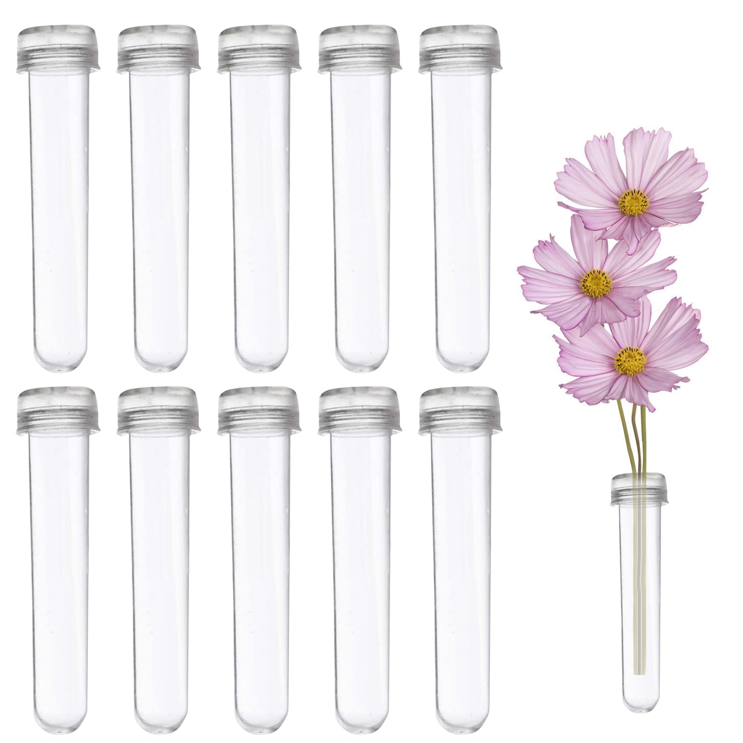 10Pcs Plastic Orchid Flower Tubes With Lids - Hanging Test Tubes for Preservation and Decorative Arrangements-image-40