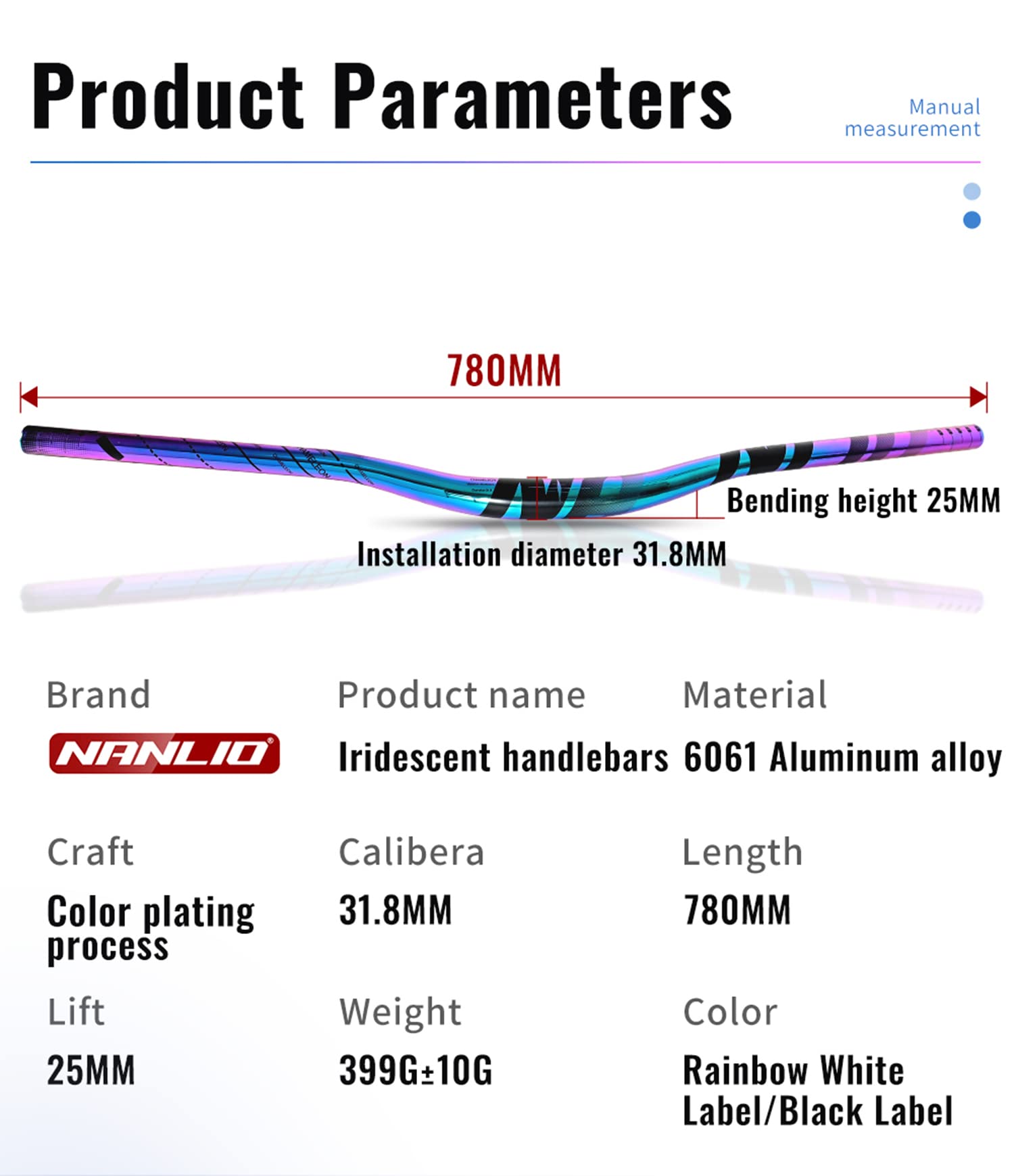 Manillar de Bicicleta de Aleación de Aluminio Colorido Arco Iris para MTB Am XC DH Racing - 31,8mm x 780mm
