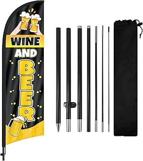 Wine And Beer Advertising Feather Flags Banner 8Ft, Swooper Flag with Pole and Ground Stake, Advertising Feather Flag Signs for Business Black