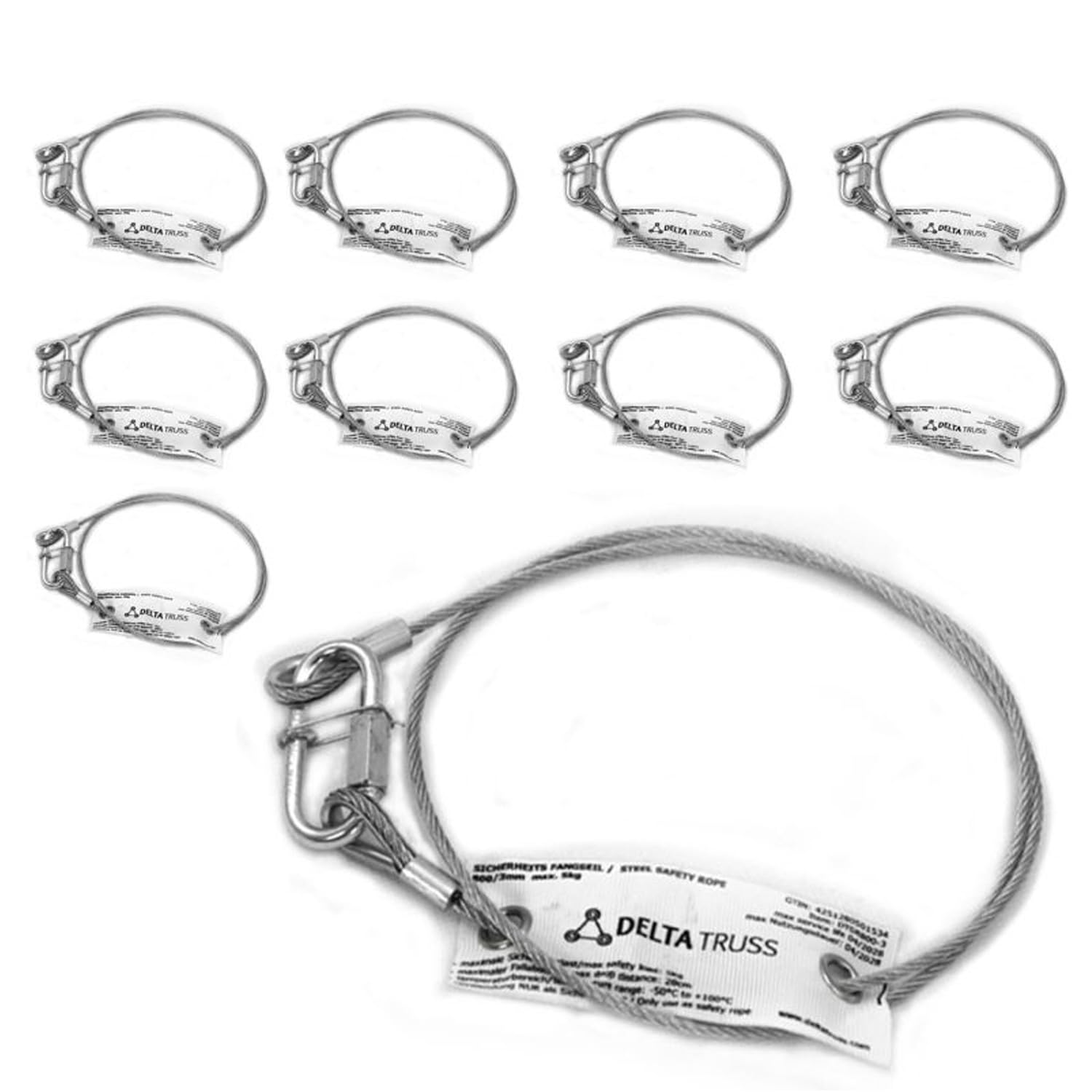 10x Sicherheitsfangseil 600x4mm 10er Set Safety nach DGUV 115-002 17 (ehemals BGV-C1) bis 10kg Sicherungsseil Fangseil