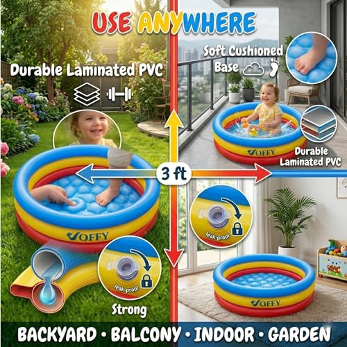 Image of Inflatable Baby Swimming Pool 3 Ft, Rainbow Kids Splash Pool with Laminated Durable PVC, Toddler Pool for 4-5 Year Kids, Backyard Garden Indoor Outdoor Summer Water Play (No Air Pump Included)