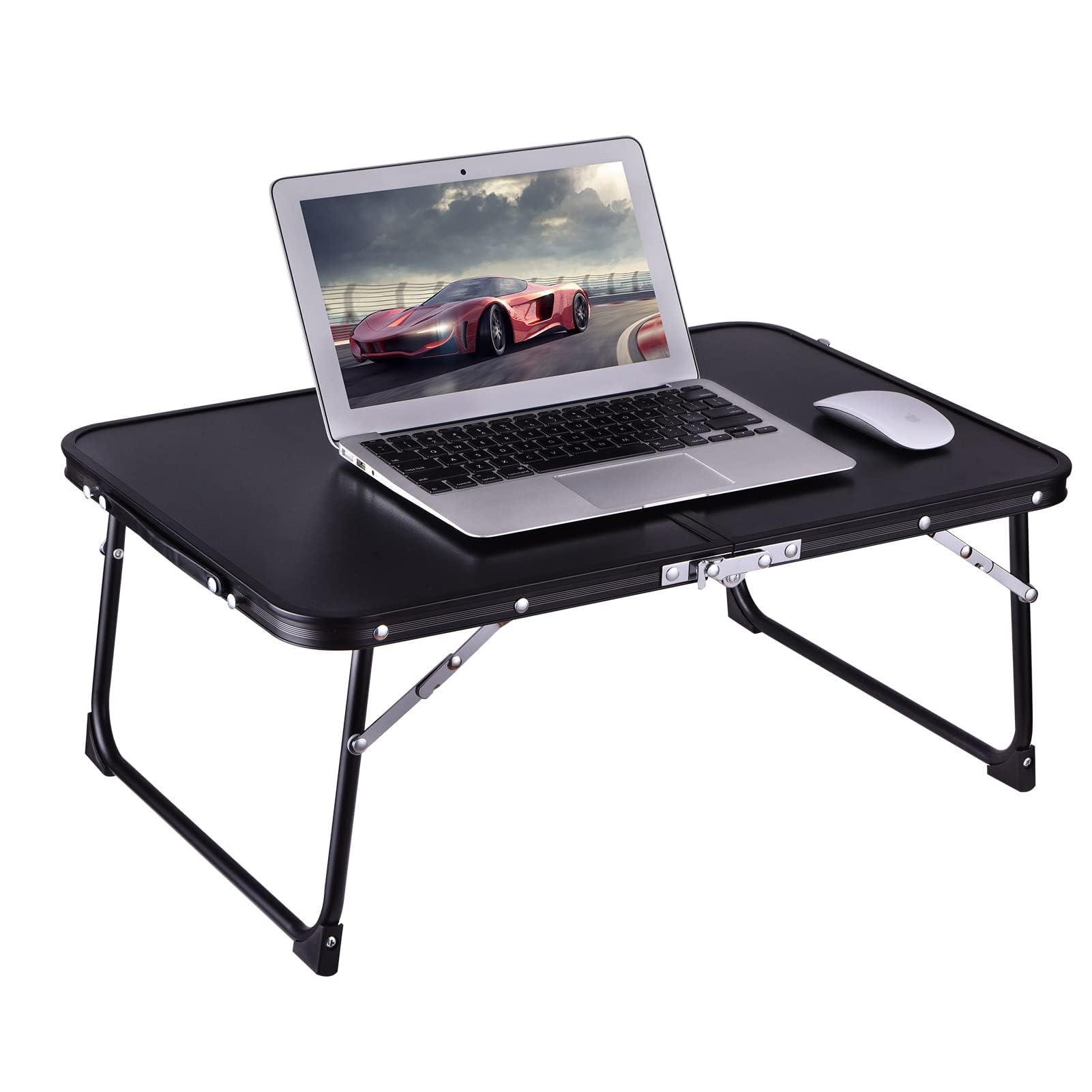 Foldable Laptop Desk, Portable Bed Table with Hidden Storage, Black