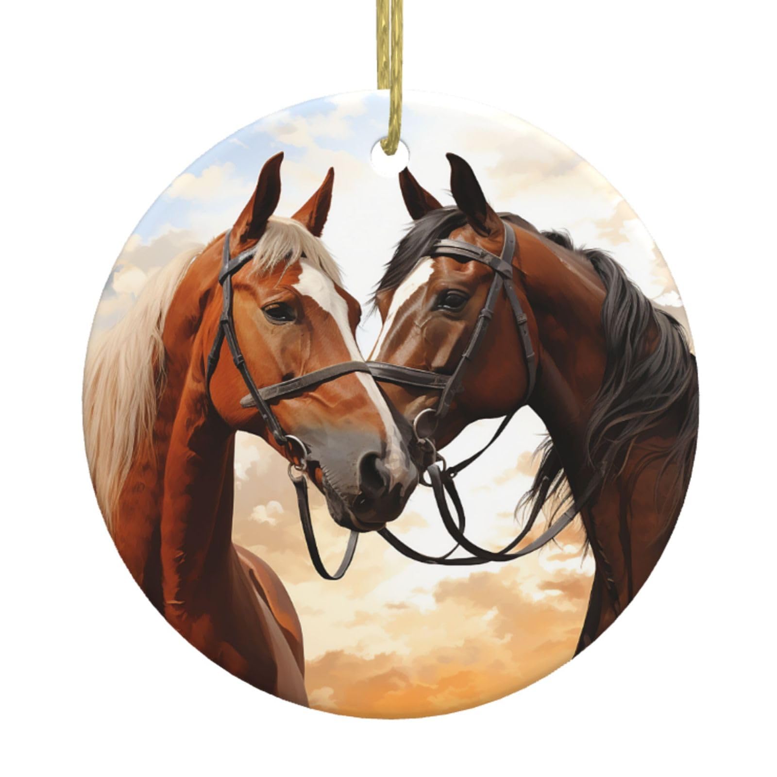 Fodpand Women's White Couple Horse Christmas Ornaments 2025, Gift Exchange For Men, Collectible Ceramic Ornament Round Hanging Ornaments For Christmas Tree Decoration