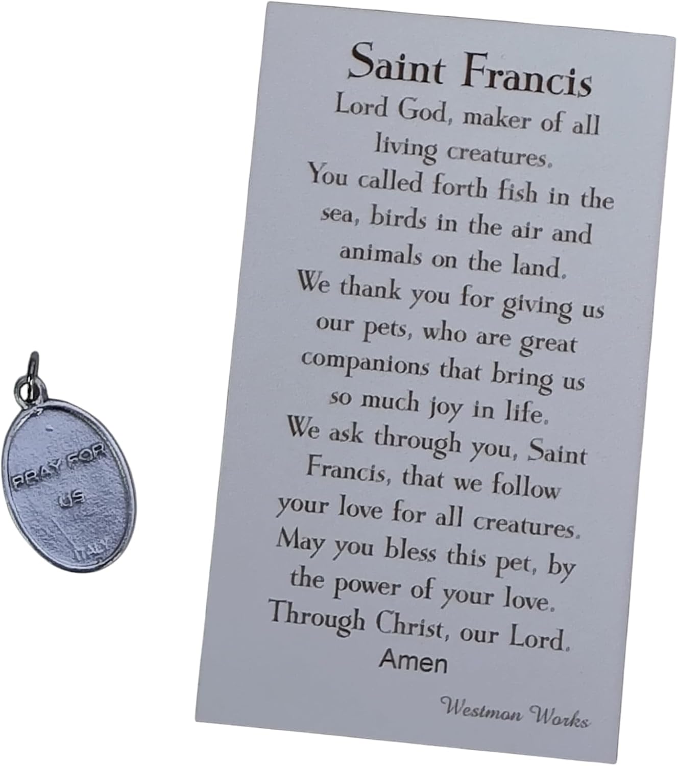Westmon Works St Francis Medal Set with Wallet Sized Prayer Card and Metal Saint Trinket Made in Italy