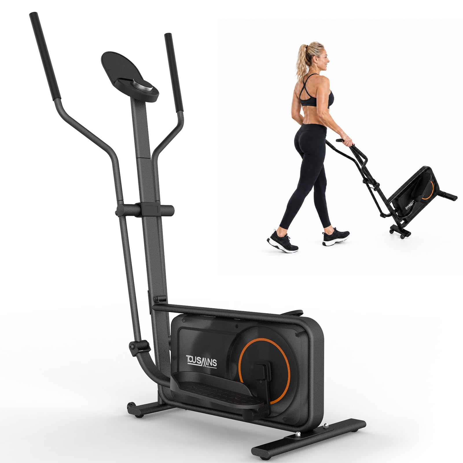 Tousains Elliptical Cross Trainer, 18" Long Stride Cross Trainer, Compact Quiet Magnetic Home Gym Elliptical Machine ET3, 32-Level Res., 120kg Cap., LCD & HR, Bluetooth/Kinomap