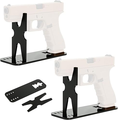 Miniatura 1 de OCQOTAT Estante de exhibición de acrílico para pistola ajustable, soporte de pistola transparente negro para pistola de mano, estante portátil para
