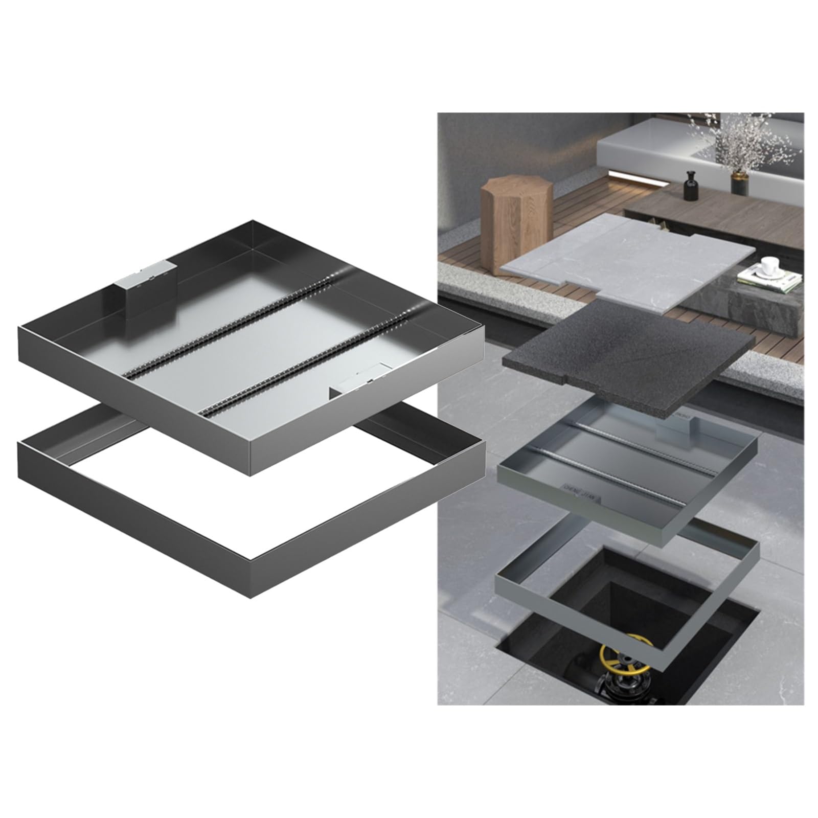 Accès invisible aux égouts 30x30 avec cette grille en acier inoxydable pour allée et cour