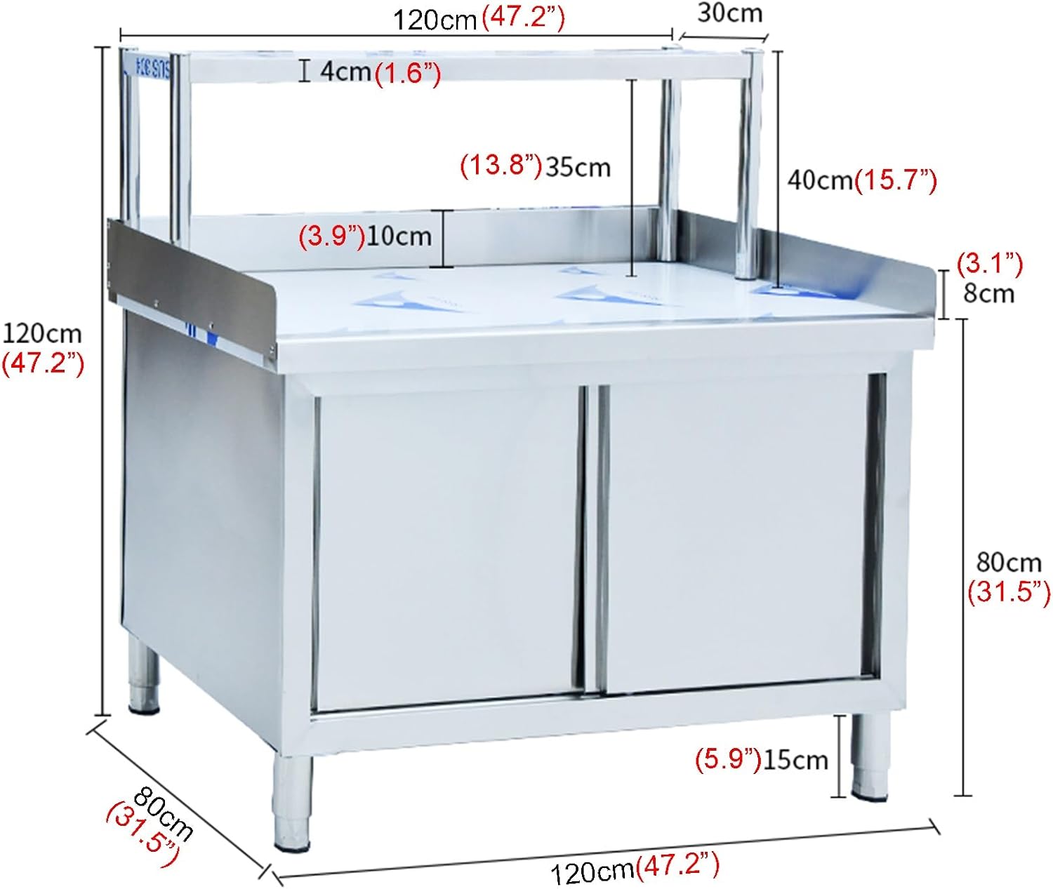 Stainless Steel Workbench with Three-Sided Enclosure Sliding Door Prep Station Worktable Home Kitchen Cutting Board Metal Prep Table Single-Tier Shelving(120x80x80cm/47.2x31.5x31.5”)