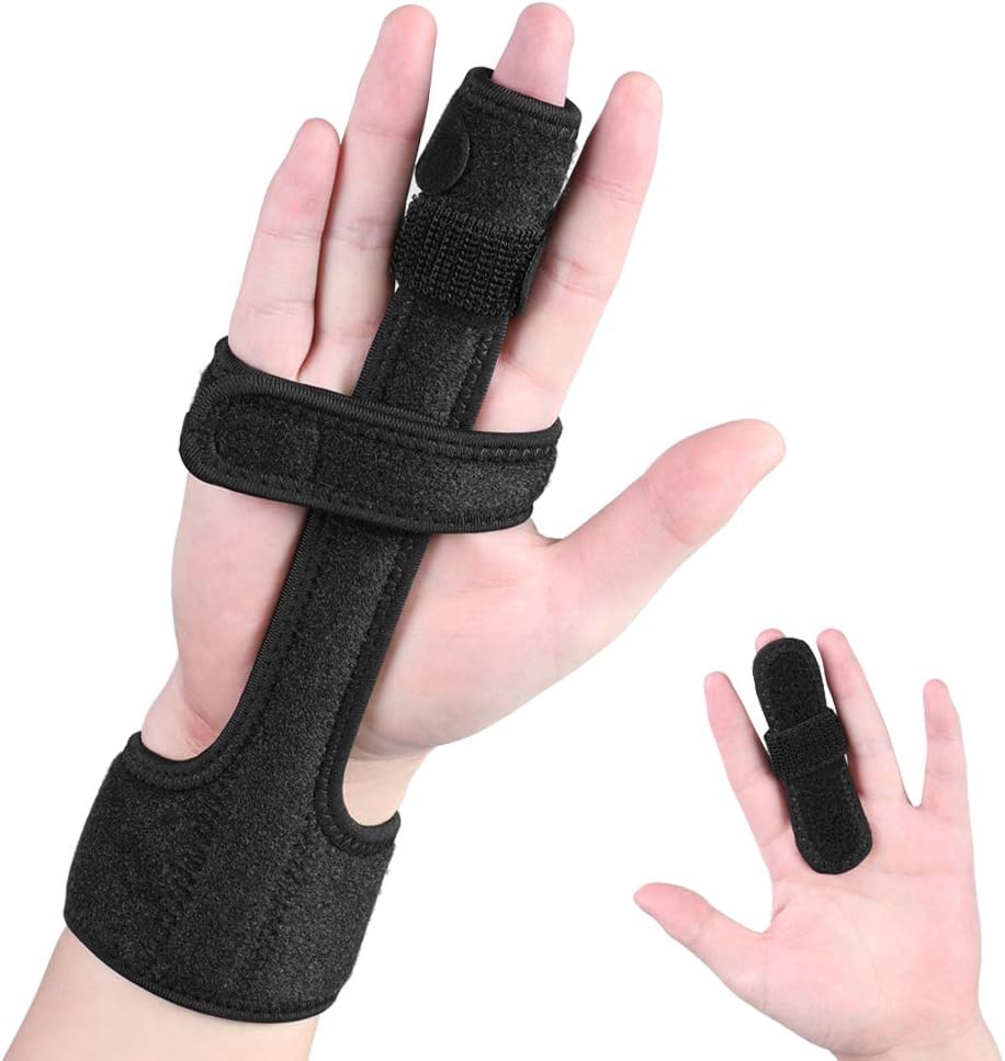 Finger Splint, Trigger Finger Extension, Adjustable Finger Fixed Sleeve Protector with Built-in Aluminium Support for Finger Stiffness, Osteoarthritis, Sprained Knuckles Pain Relief, Broken (Black)