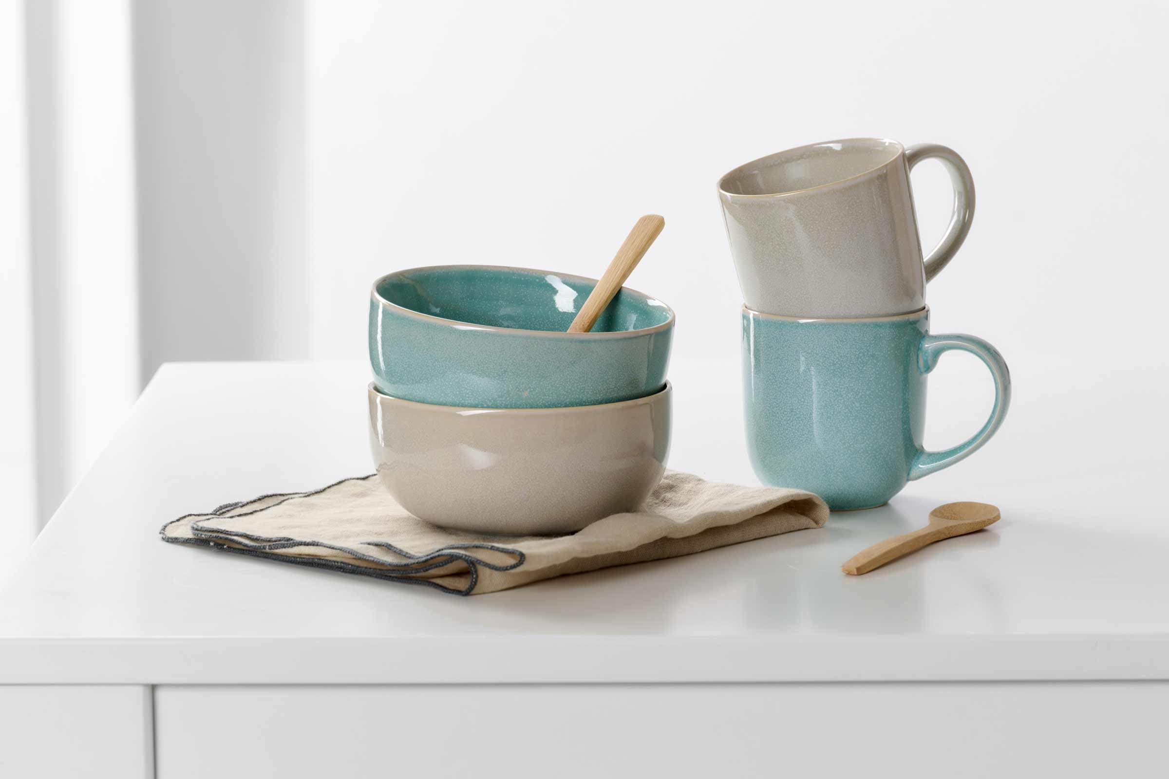 Ritzenhoff & Breker Matilda Müslischalen-Set 4-teilig, 14.5 cm, Steingut-Schalen mit Pottery-Charme und Reaktivglasur, Spülmaschinengeeignet, Ocean