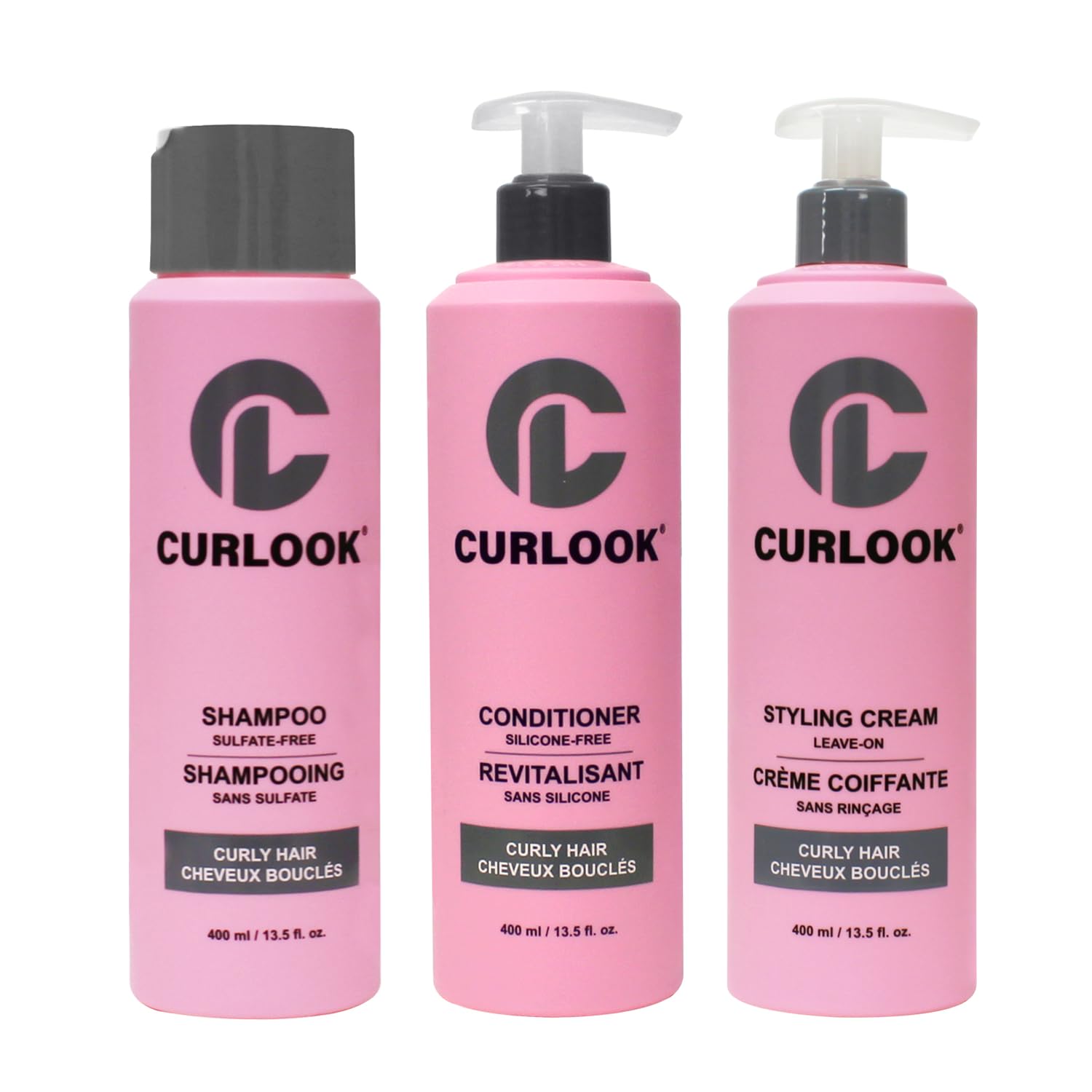 CURLOOK Curly Hair Bundle | Shampoo, Conditioner & Leave-In Styling Cream Set | Sulfate-Free, Silicone-Free | Pack of 3-400ml (13.5 oz) Each Bottle |