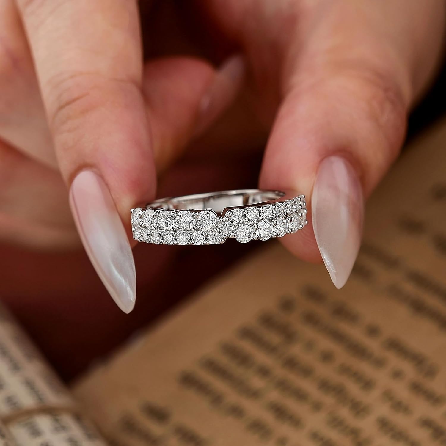 Moissanite 2 Row Wedding Bands for Women Eternity Rings for Her D Color VVS1 Clarity Stackable Ring 925 Sterling Silver - Image 2