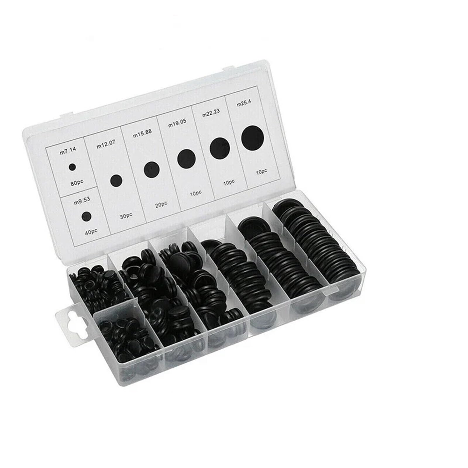 200 piezas de juntas de ojales ciegos, juntas de goma, tapones ciegos, anillos de bobina a prueba de polvo, juegos de anillos circulares de un solo lado