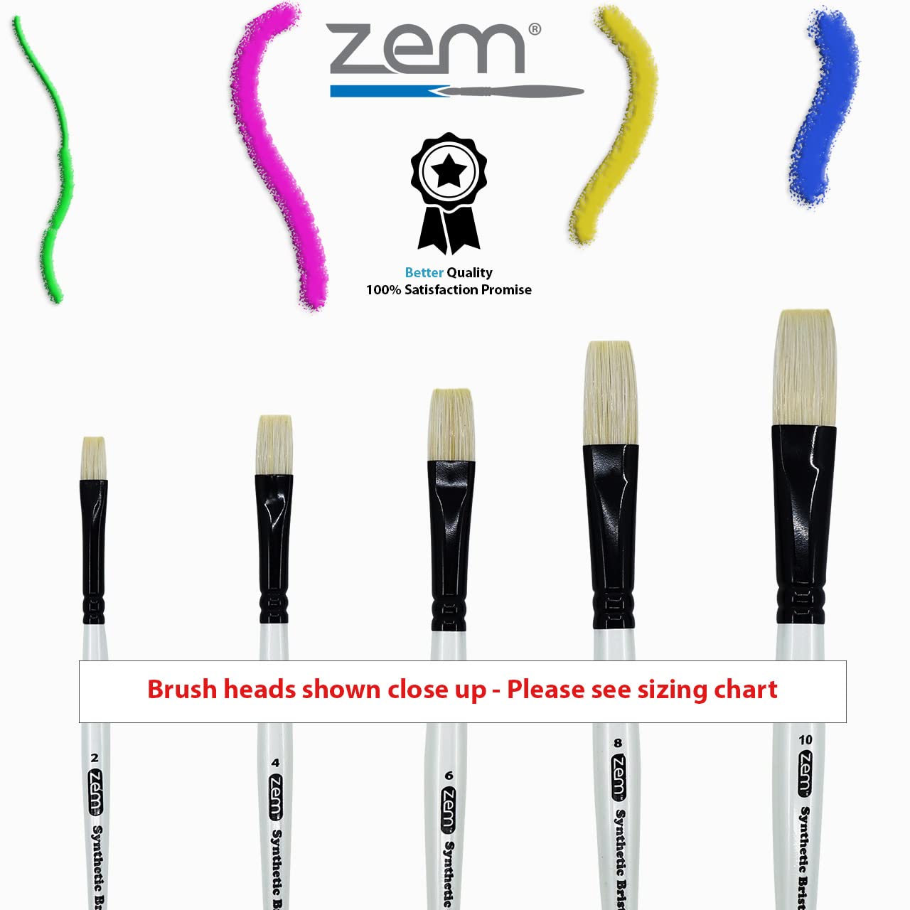 ZEM Künstlerpinsel-Set, weiße Schweineborsten, 5 Stück, Acryl und Öl