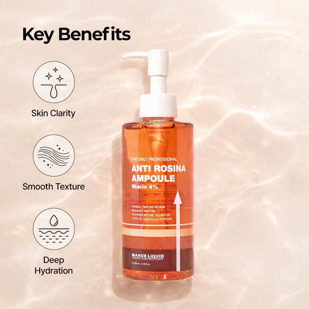 Anti Rosina Big-Size Korean Ampoule, Korean Skin Care with Niacinamide, Glutathione, Jeju Hot Spring Water for Calm, Smooth, Clear Skin and Restoration – 200ml / 6.76 fl.oz