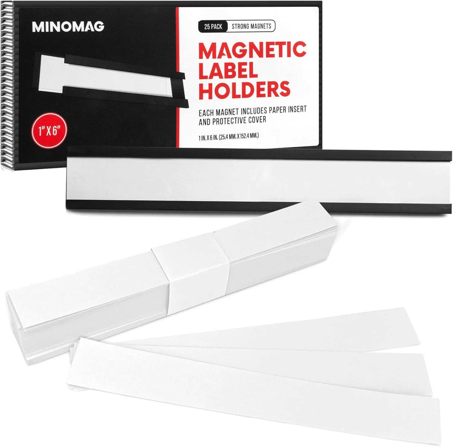 Minomag Label Holders 1x6 Inches (25 Count) and