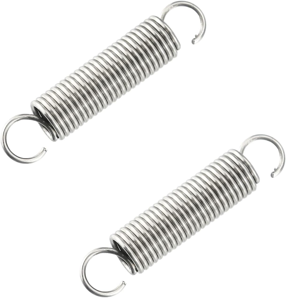 QWORK® 2PCS Extended Compressed Spring, 50mm Free Length, Stainless Steel, Small Dual Hook Tension, Wire Diameter 1.2mm, OD 10mm, 304 Stainless Steel