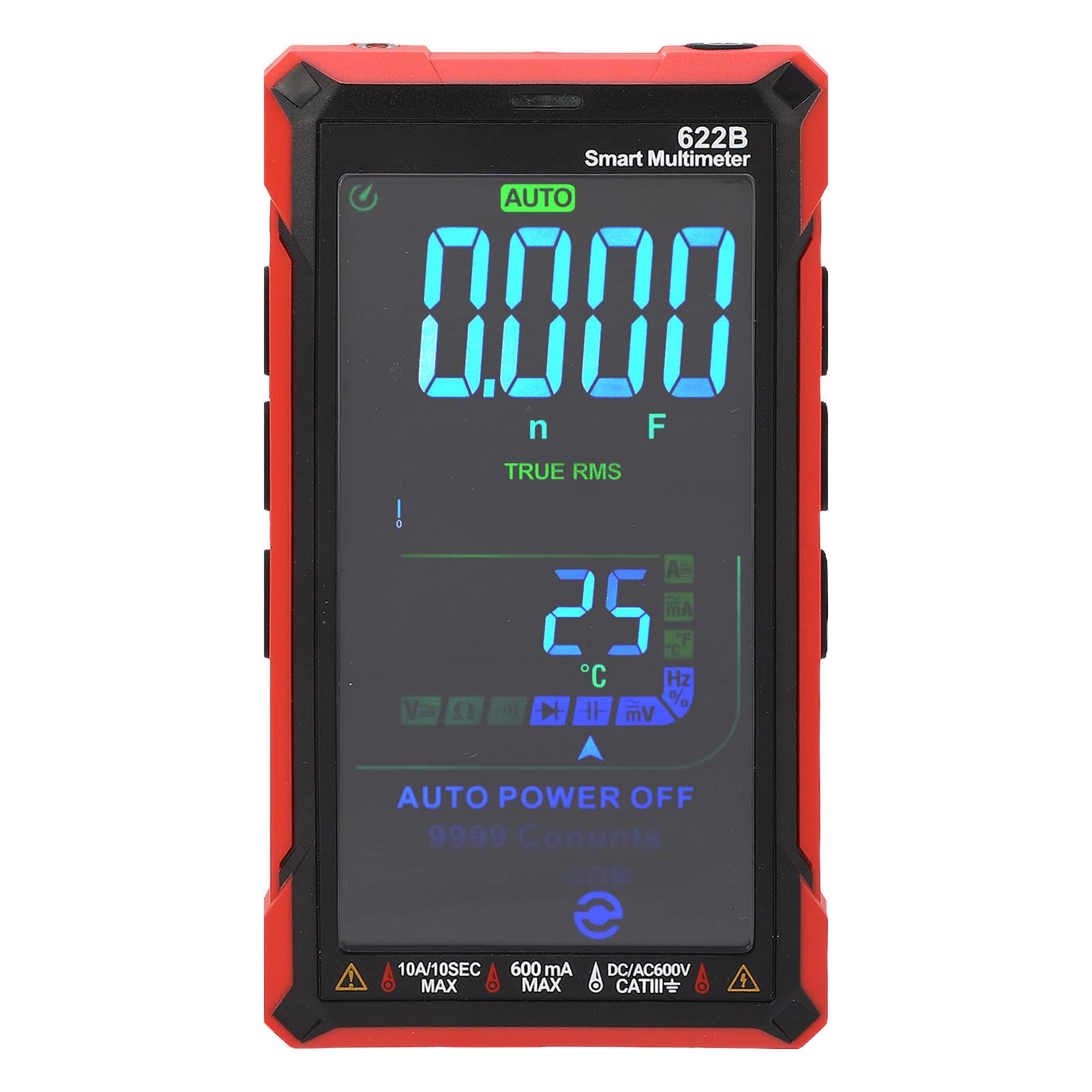 Cocoarm Multimètre Numérique, Multimètre Tactile Intelligent ABS, Style Rechargeable, Grand écran LCD, Test de Fil Sous Tension NCV, 9 V 1832 F pour les Techniciens de Contrôle électrique à Domicile