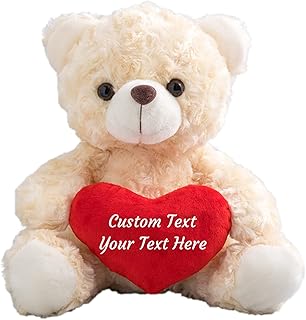 Teddy Bear with Heart for Personalized Text, Personalized Gifts Teddy Bear Plush White Teddy Bear Stuffed Animal for Girlfriend/Family for Birthday/Anniversary/Valentines Day(10in-White)