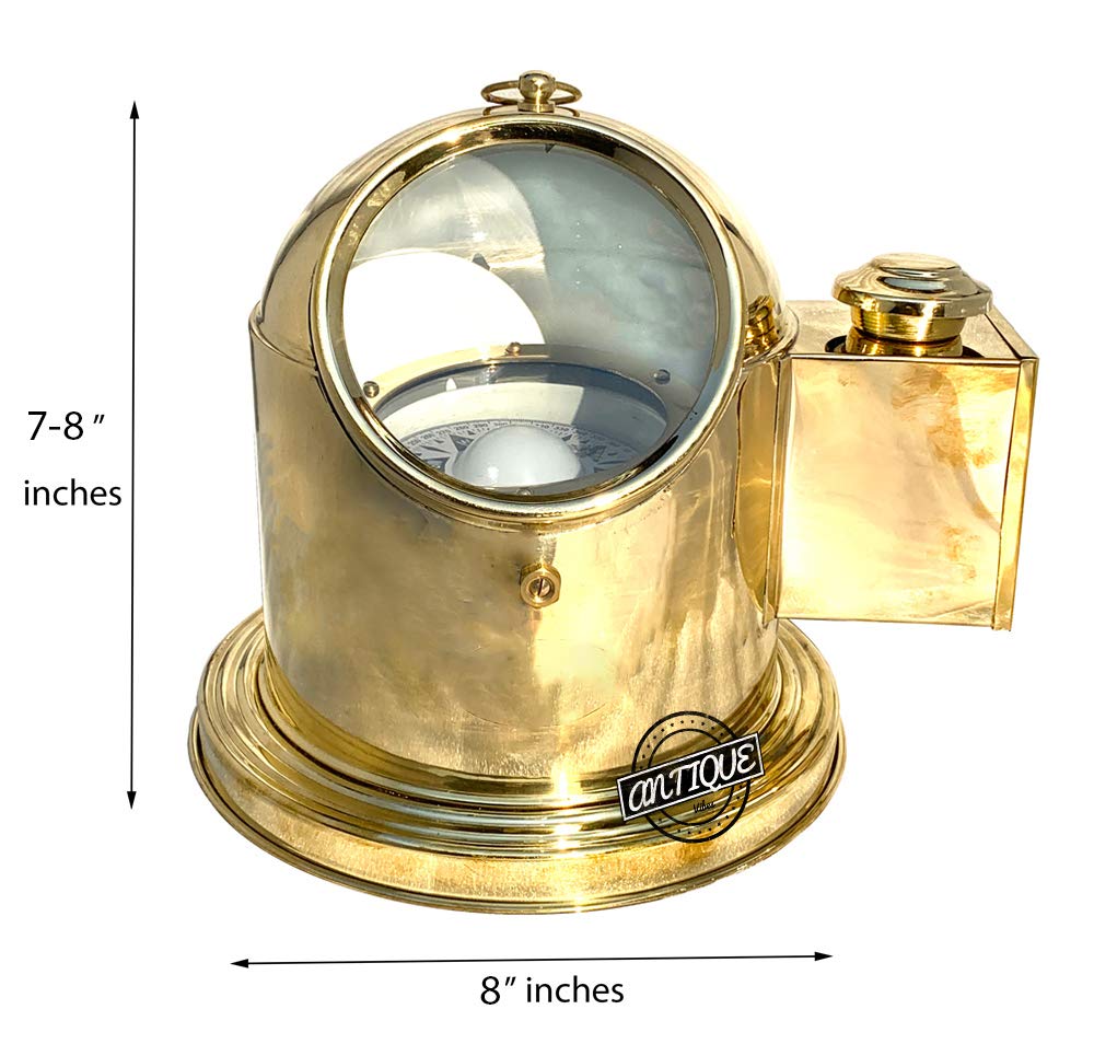 Antique Vibes Sailor Brass Compass Ship/Boat Gimbals Binnacle Oil Lamp Floating Dial Collectible, Father Gifts, Travelling Equipment