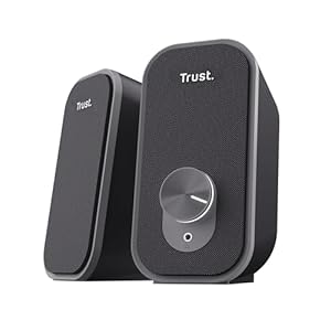 Trust Orada 2.0 PC Speakers for Desktop, 12W (6W RMS), Compact USB Speaker Set, Jack AUX 3.5mm, Headphone Connection, Fabric Front, Stereo Computer Speakers for PC Laptop Mac, Black