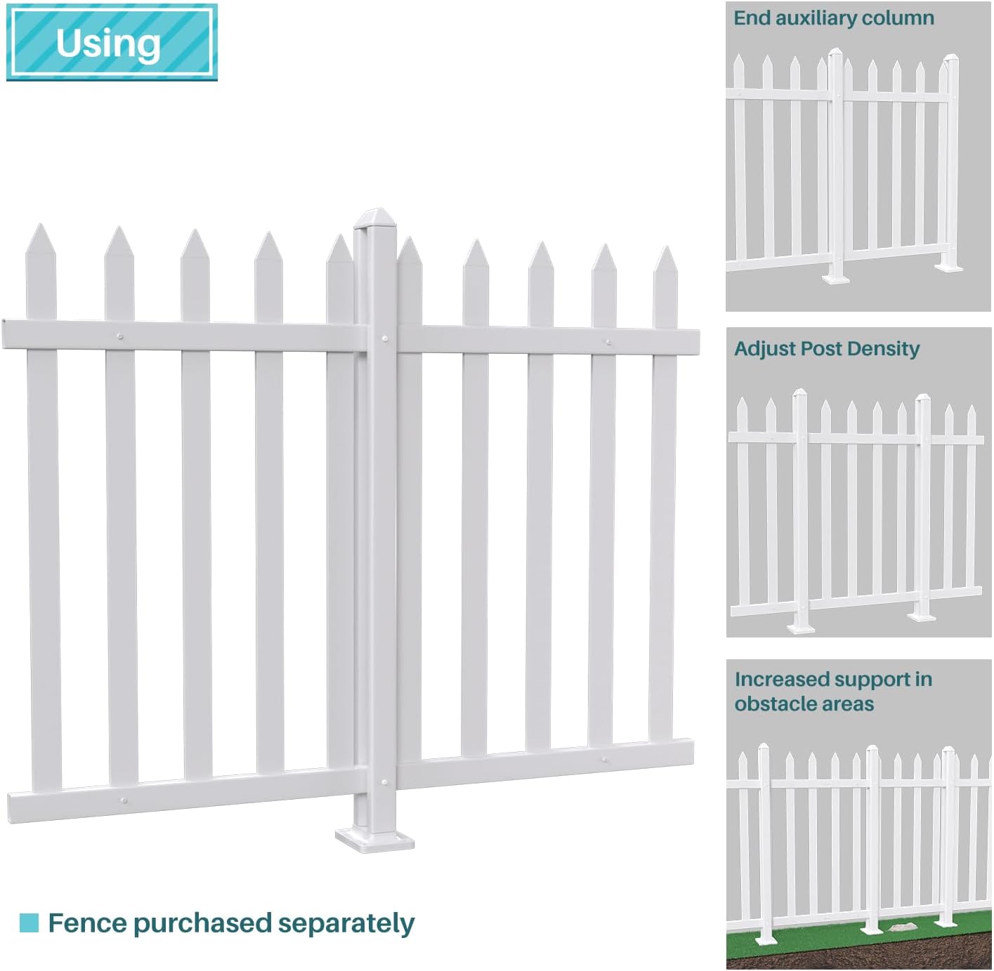 Coarbor 30" High PVC Posts Vinyl Picket Fence Post for Decorative Fence PVC Fence column Accessories for Yard, Dogs, Animal Barrier, Outdoor, Garden