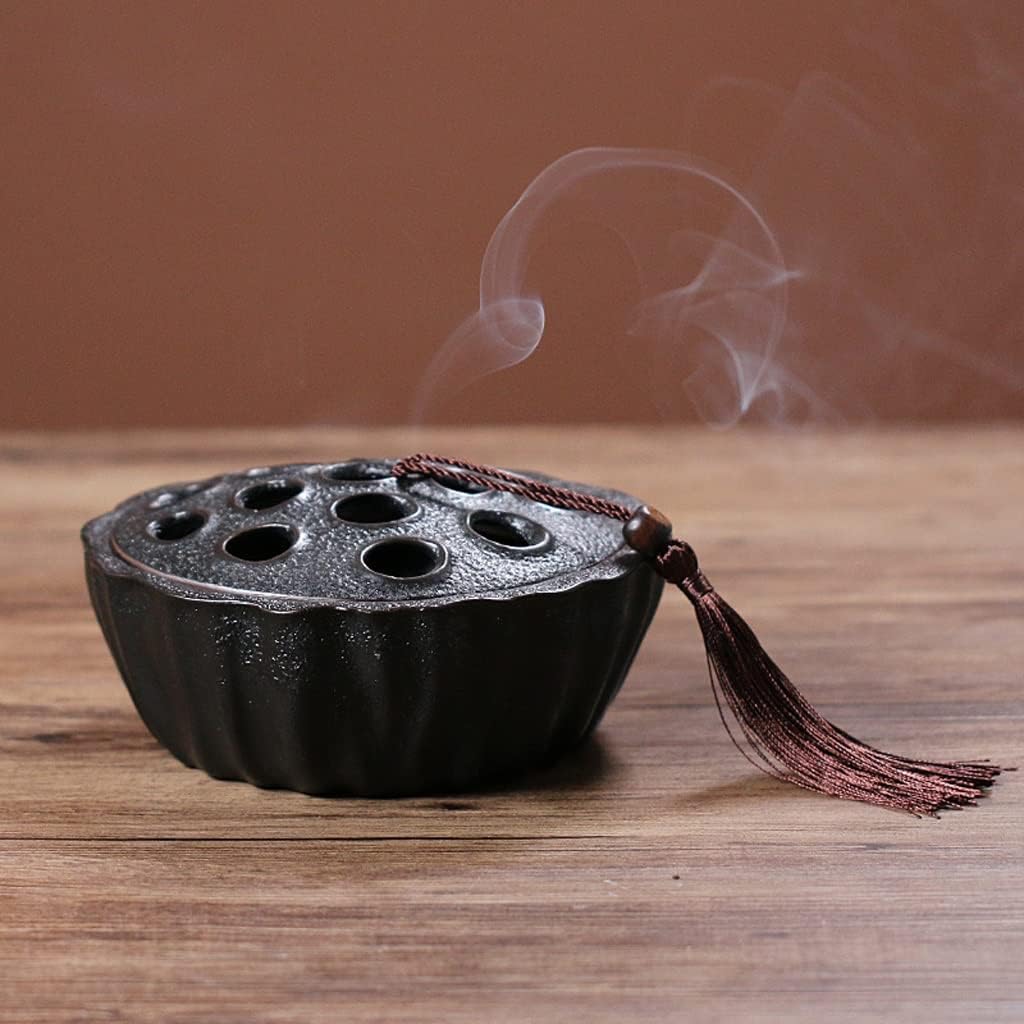 Incense Holder Ceramic Incense Burner with Lid, Lotus Pod Coil Incense Burner, for Home Office Teahouse Yoga Bedroom Meditation Incense Burner