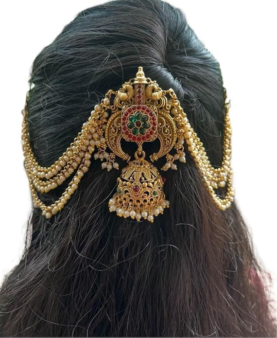 SE Gold Plated Jhumka Design Jada Billai With Maatil Pins For hair-image-40