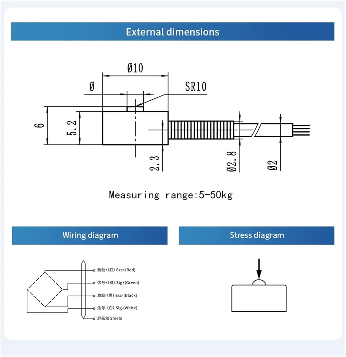 Micro Load Cell Sensor 5KG 10KG 20KG 30KG 50KG HX711 AD Module Weight Electronic Scale Weighing Miniature(Range 0-10KG)