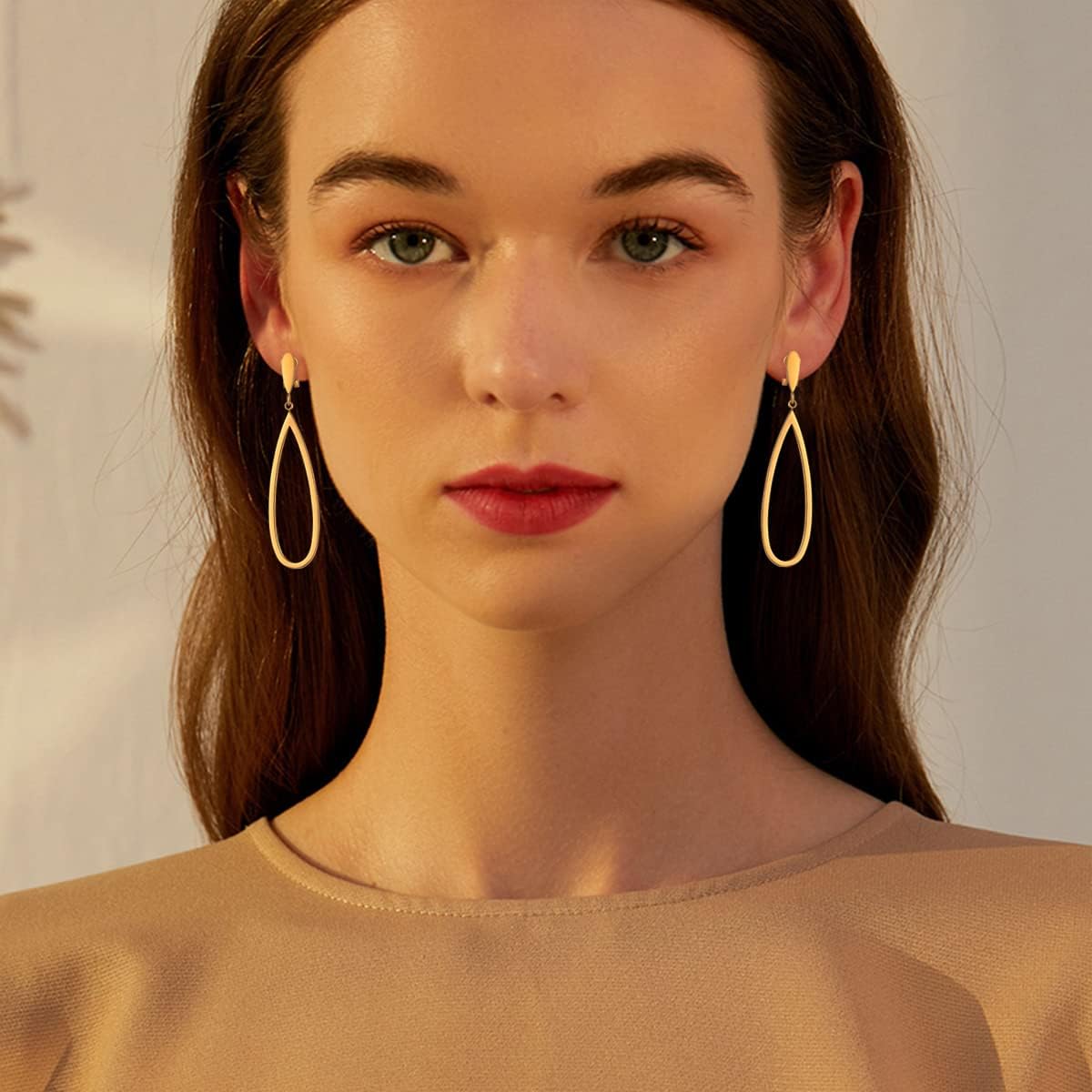 Metal Geometric Clip On Drop Earrings for Women Gold Black Silver Non Piercing Dangle Earrings Rectangle Triangle Bar Circle Waterdrop Ellipse Clip Earrings - Image 2