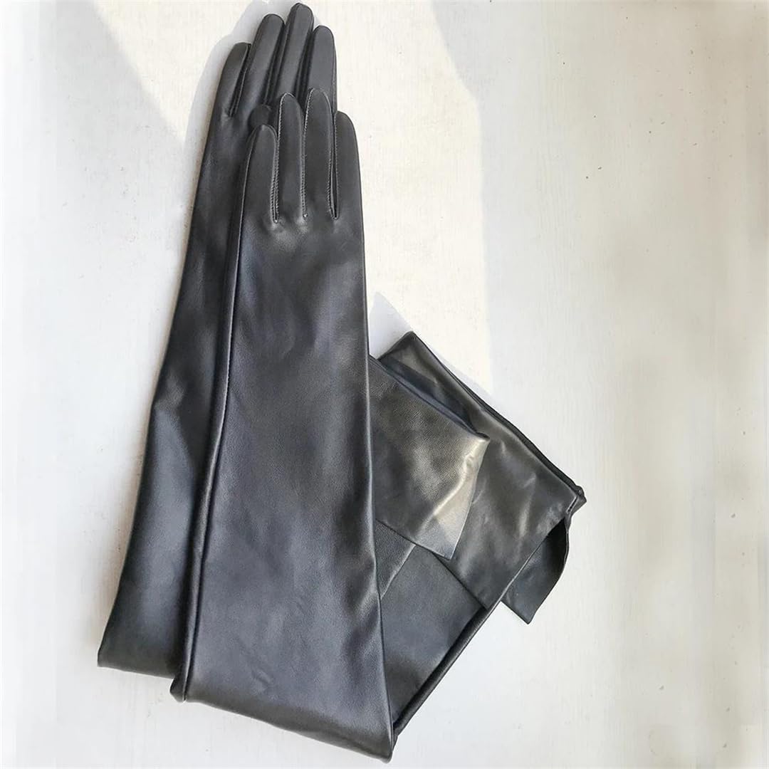 Kelsiop Damen maßgeschneiderte lange Lederhandschuhe extra lang schwarz doppellagig Schaffell Touchscreen Winterstil