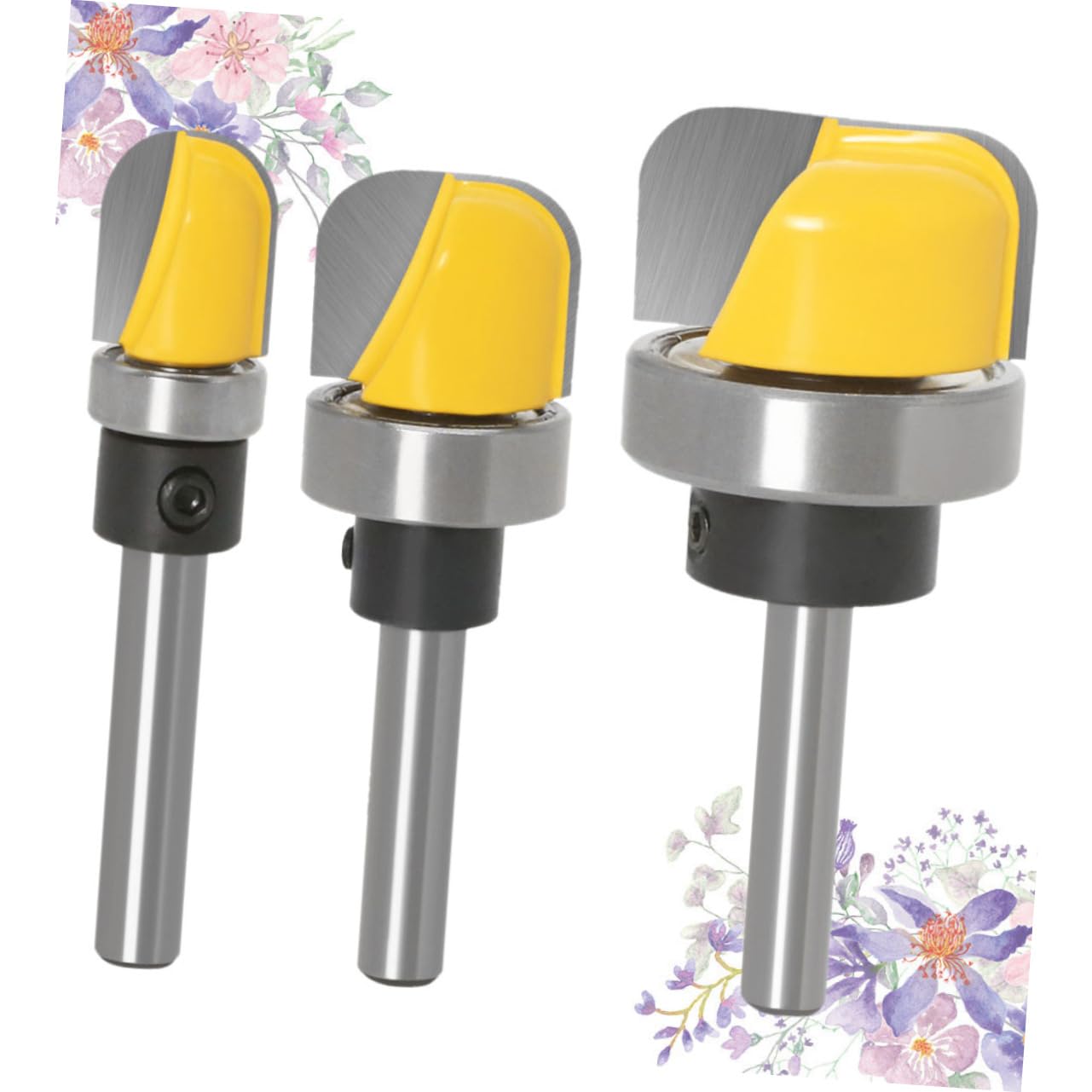 3 Piece Round Bottom Milling Cutters Woodworking 6mm Handles Black