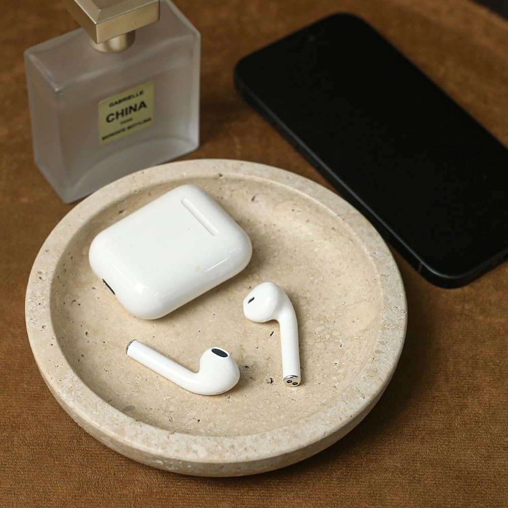 5.5" Travertine Jewelry Tray for Vanity, Trinket Dish for Rings Earrings Necklace Keys, Natural Stone Decorative Tray, Round Jewelry Dish Organizer, Birthday Mother's Day Valentine's Day Gift