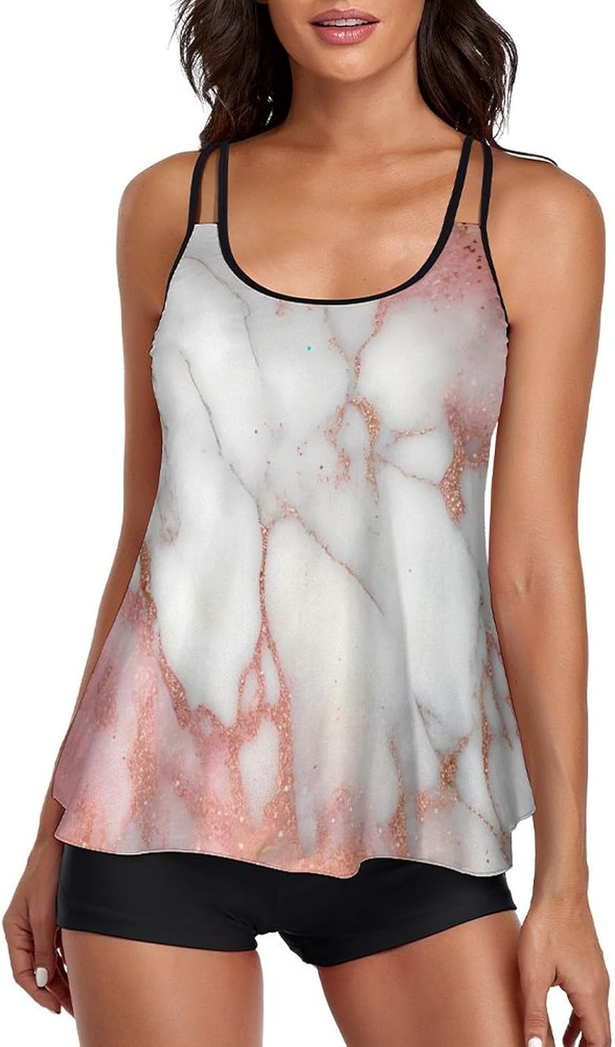 Modest Tankini Swimsuits for Women, Loose Fit Tummy Control Tank Top with Bikini Bottoms