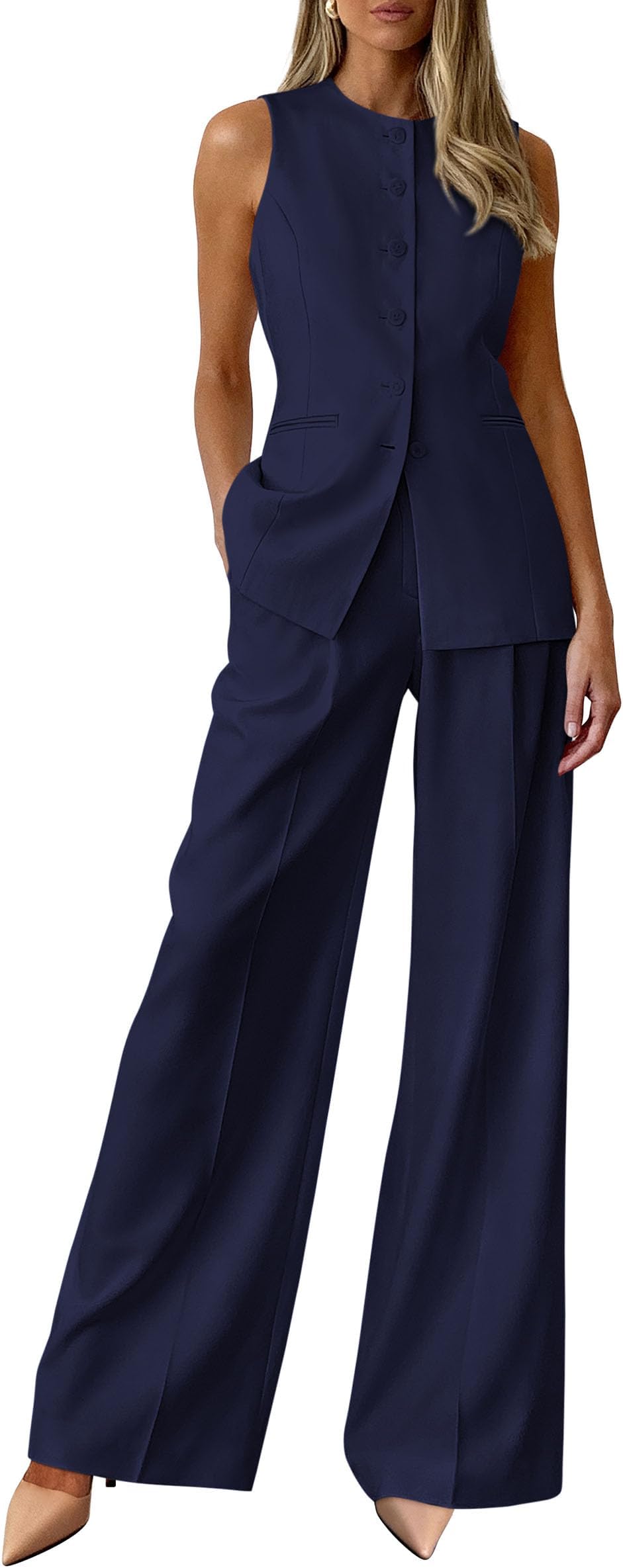 Women's 2 Piece Sets Summer 2026 Work Clothes Sleeveless Blazer Vest Pants Suits Spring Business Casual Outfits
