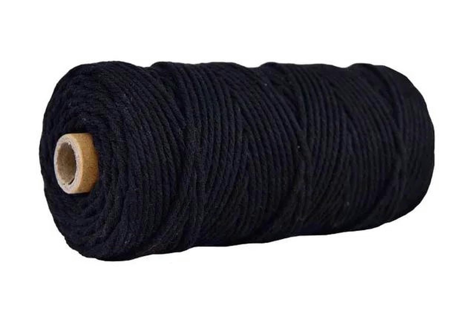 3/4 mm DIY Baumwollschnüre, bunte Schnur, Makramee-Schnur, handgefertigt, 200 m, Dekorseil, Textil, Schwarz, 4 mm x 100 m